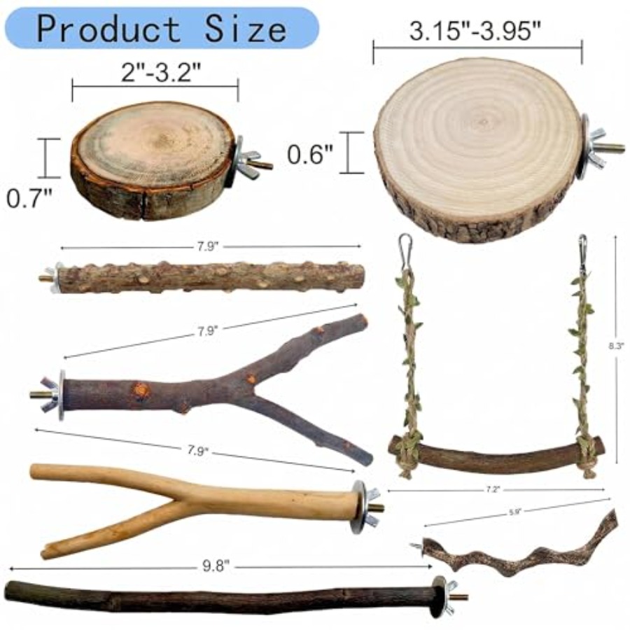 8PCS natural wood bird perches - Health & Wellness Focus recension och pris